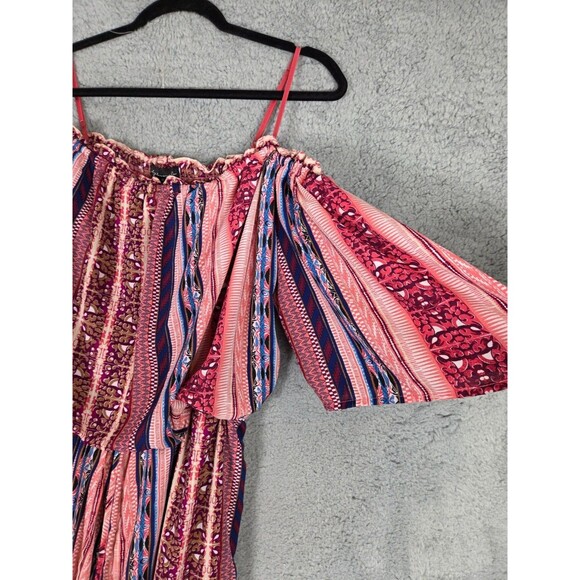 City Triangle Womens Romper Maxi Skirt Overlay XL Pink Off Shoulder Boho Hippie - Picture 3 of 9